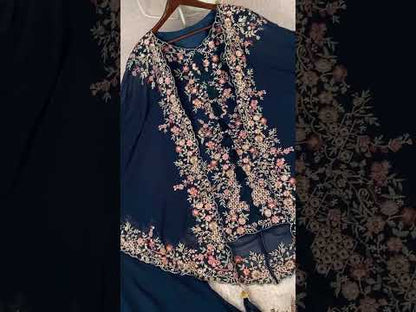 navy kurta plazzo set video with full outfit and embroidery details - WishTown Fashion Club