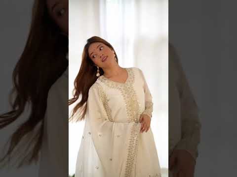 White pure Chinon silk embroidered straight fit kurta set with pant and dupatta video - WishTown Fashion Club