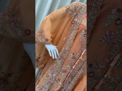 peach kurta plazzo set video showcasing shrug style and embroidery details - WishTown Fashion Club