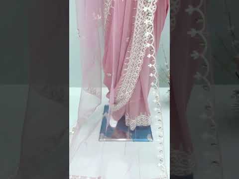 Off pink designer faux georgette bridal saree with heavy sequence work and embroidered dupatta video - WishTown Fashion Club