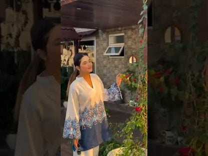 White premium mul cotton digital print co ord set work to vacation style video showcase - WishTown Fashion Club