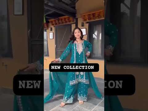 Blue designer party wear chinon silk suit with dupatta styling video - WishTown Fashion Club
