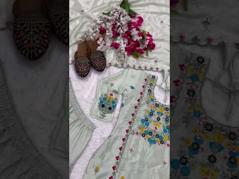 Mint green chinnon silk designer dhoti salwar suit set with heavy sequence embroidery party wear video showcase - WishTown Fashion Club