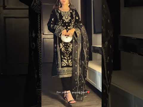 Black designer satin silk sequence embroidered suit set walking and styling video - WishTown Fashion Club
