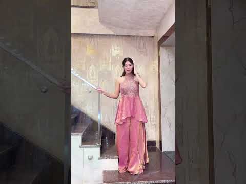 Premium Fandy silk full neck top and sharara plazzo set with heavy bead and moti work festive showcase video - WishTown Fashion Club