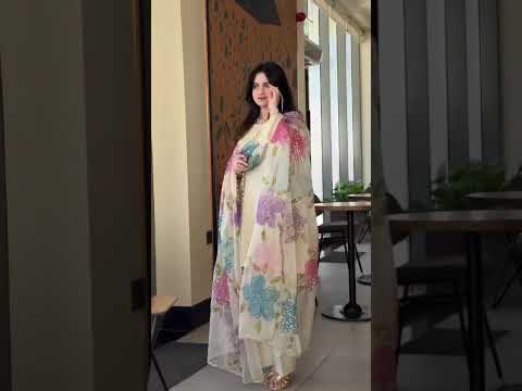 off white farsi salwar set video showing embroidery details and full party wear look - WishTown Fashion Club