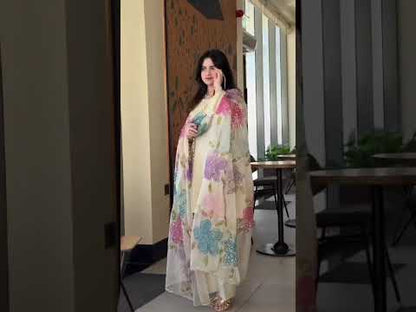 off white farsi salwar set video showing embroidery details and full party wear look - WishTown Fashion Club