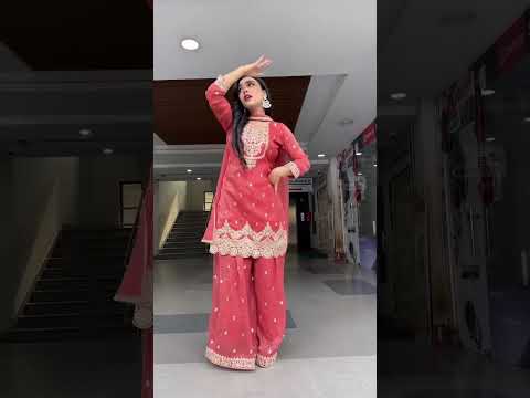 red sharara plazzo set video showing embroidery details and full festive look - WishTown Fashion Club